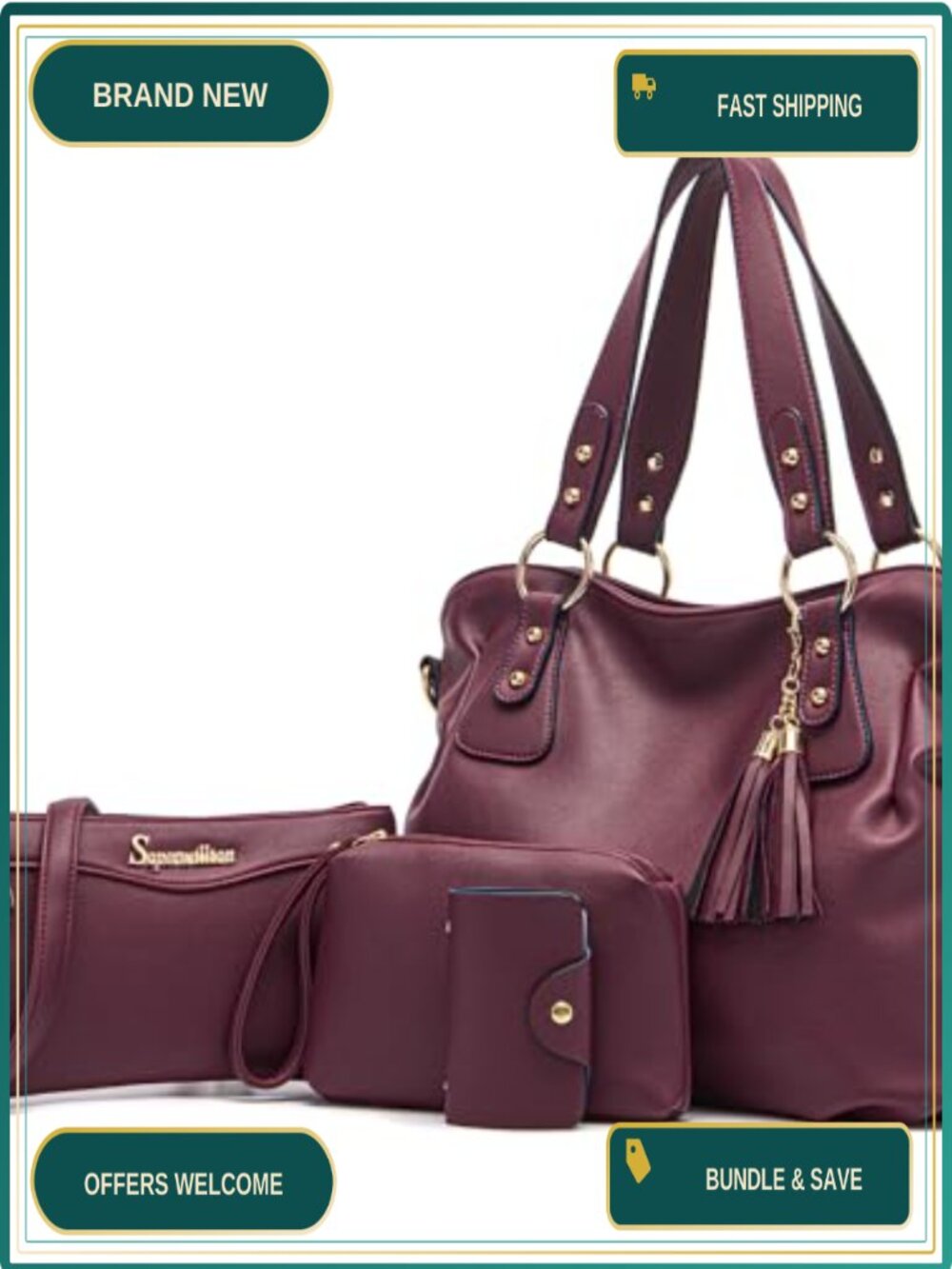 Soperwillton Vegan Leather 4pc Handbag Set Hobo Tote Shoulder Bag Purse